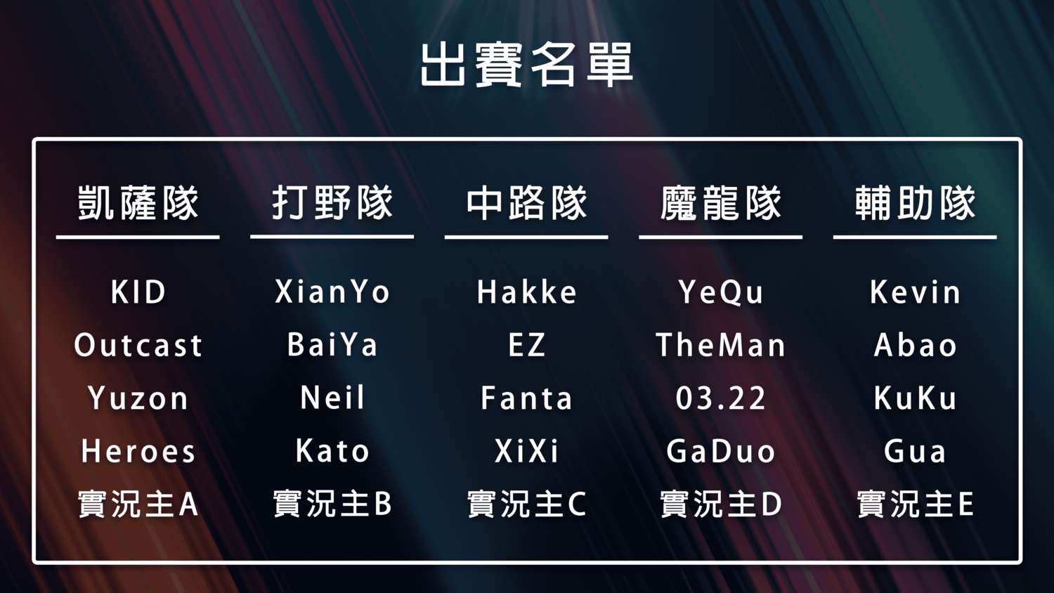 《傳說對決》攏來ONE趣味盃競賽各隊出賽名單一覽 圖：西瓜皮育樂/提供