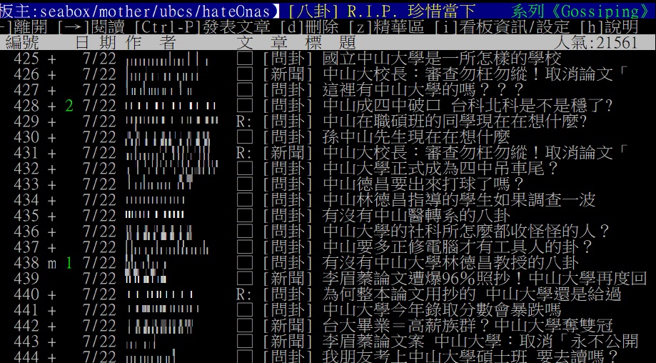 隨著李眉蓁論文爭議爆發,網友們對中山大學的公信力紛紛質疑。 圖:翻攝自PTT 隨著李眉蓁論文爭議爆發,網友們對中山大學的公信力紛紛質疑。 圖:翻攝自PTT