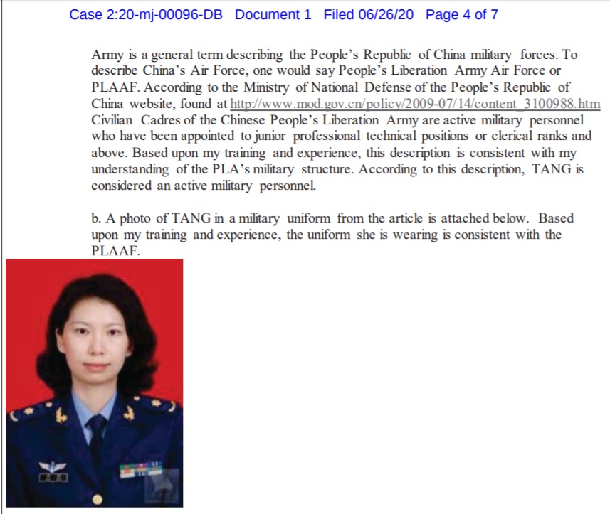 根據美國司法部掌握的資料,中國解放軍女學者唐娟涉嫌簽證詐欺,最重可處10年監禁。 圖:翻攝自美國司法部 根據美國司法部掌握的資料,中國解放軍女學者唐娟涉嫌簽證詐欺,最重可處10年監禁。 圖:翻攝自美國司法部