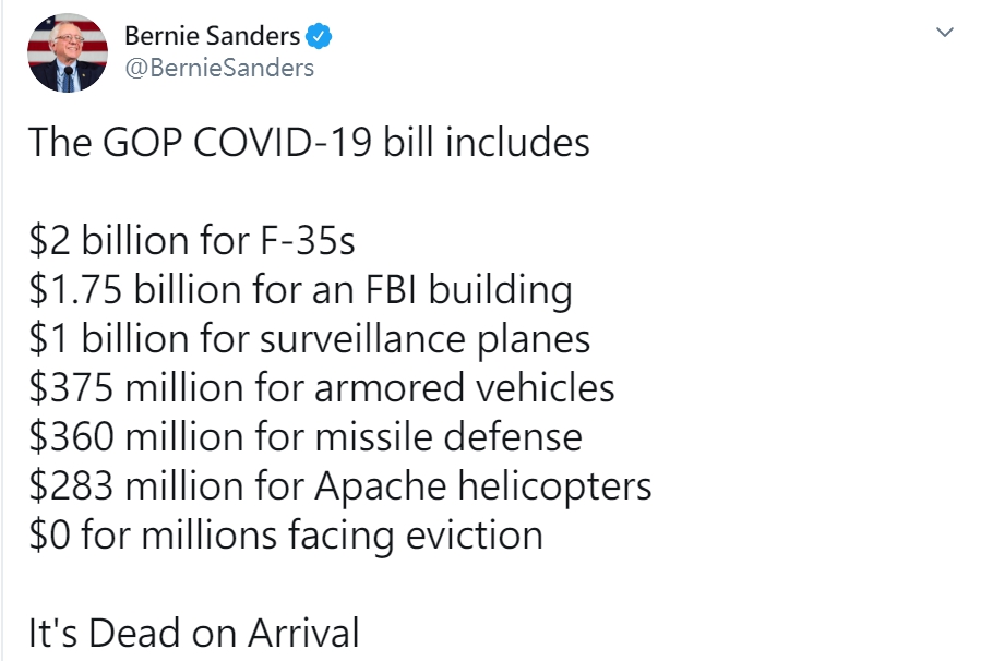美國參議員伯尼·桑德斯(Bernie Sanders),指美國新的救濟計畫沒有幫助到失業人士。 圖:翻攝自伯尼·桑德斯(Bernie Sanders) 推特。 美國參議員伯尼·桑德斯(Bernie Sanders),指美國新的救濟計畫沒有幫助到失業人士。 圖:翻攝自伯尼·桑德斯(Bernie Sanders) 推特。