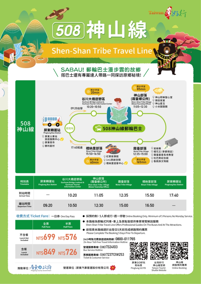 神山線行車路線與時刻。 圖:屏東縣交通旅遊處/提供 神山線行車路線與時刻。 圖:屏東縣交通旅遊處/提供