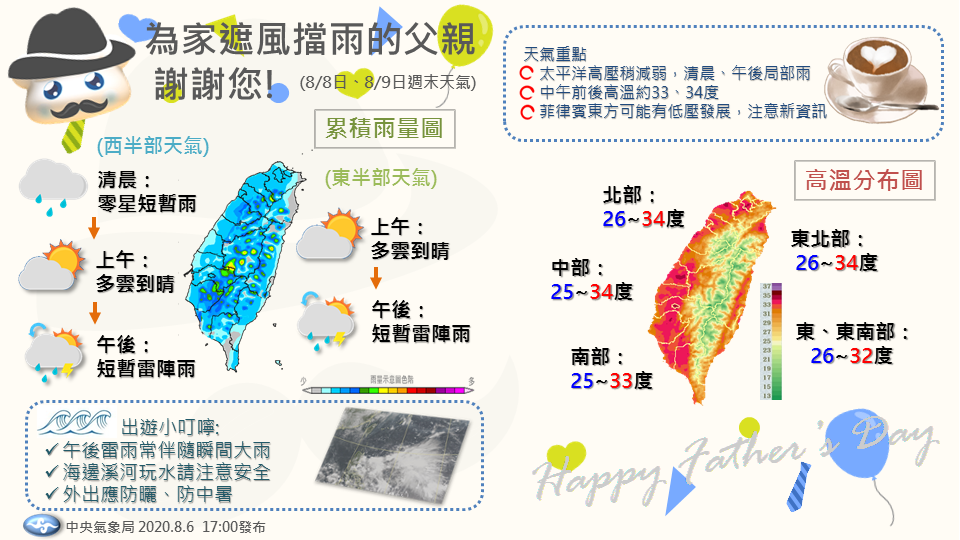 1圖掌握周末氣候！父親節出遊慎防午後雷雨及局部大雨