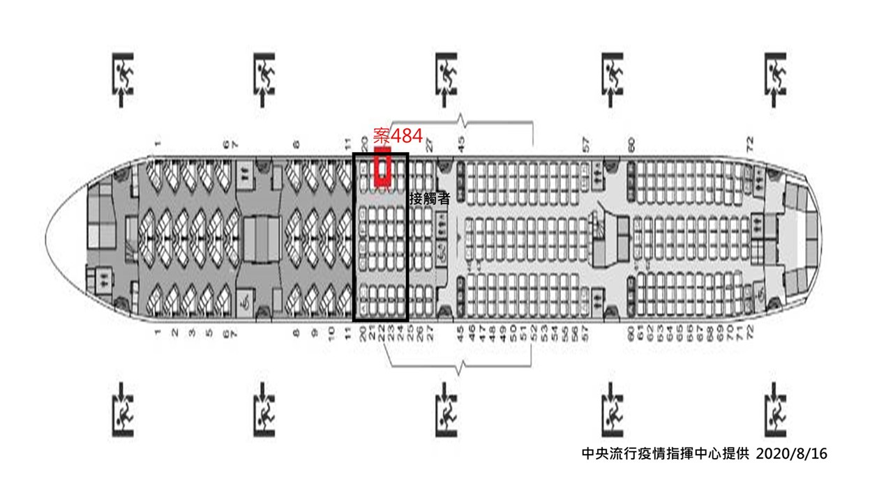 指揮中心公布案484從菲律賓返台確診者在機上的座位。 圖:中央疫情指揮中心/提供 指揮中心公布案484從菲律賓返台確診者在機上的座位。 圖:中央疫情指揮中心/提供
