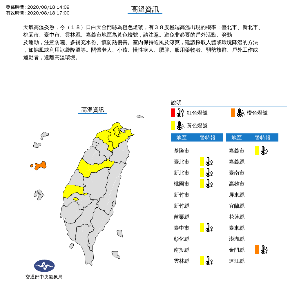全台高溫分布圖。 圖:中央氣象局/提供 全台高溫分布圖。 圖:中央氣象局/提供