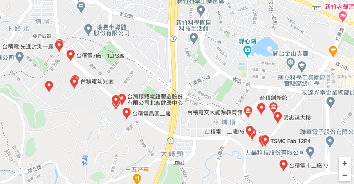 台積電二廠位於新竹寶山。 圖:Google Maps 台積電二廠位於新竹寶山。 圖:Google Maps