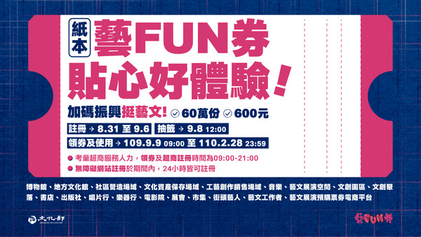 紙本藝FUN券面額600元,共60萬份。 圖:文化部/提供 紙本藝FUN券面額600元,共60萬份。 圖:文化部/提供