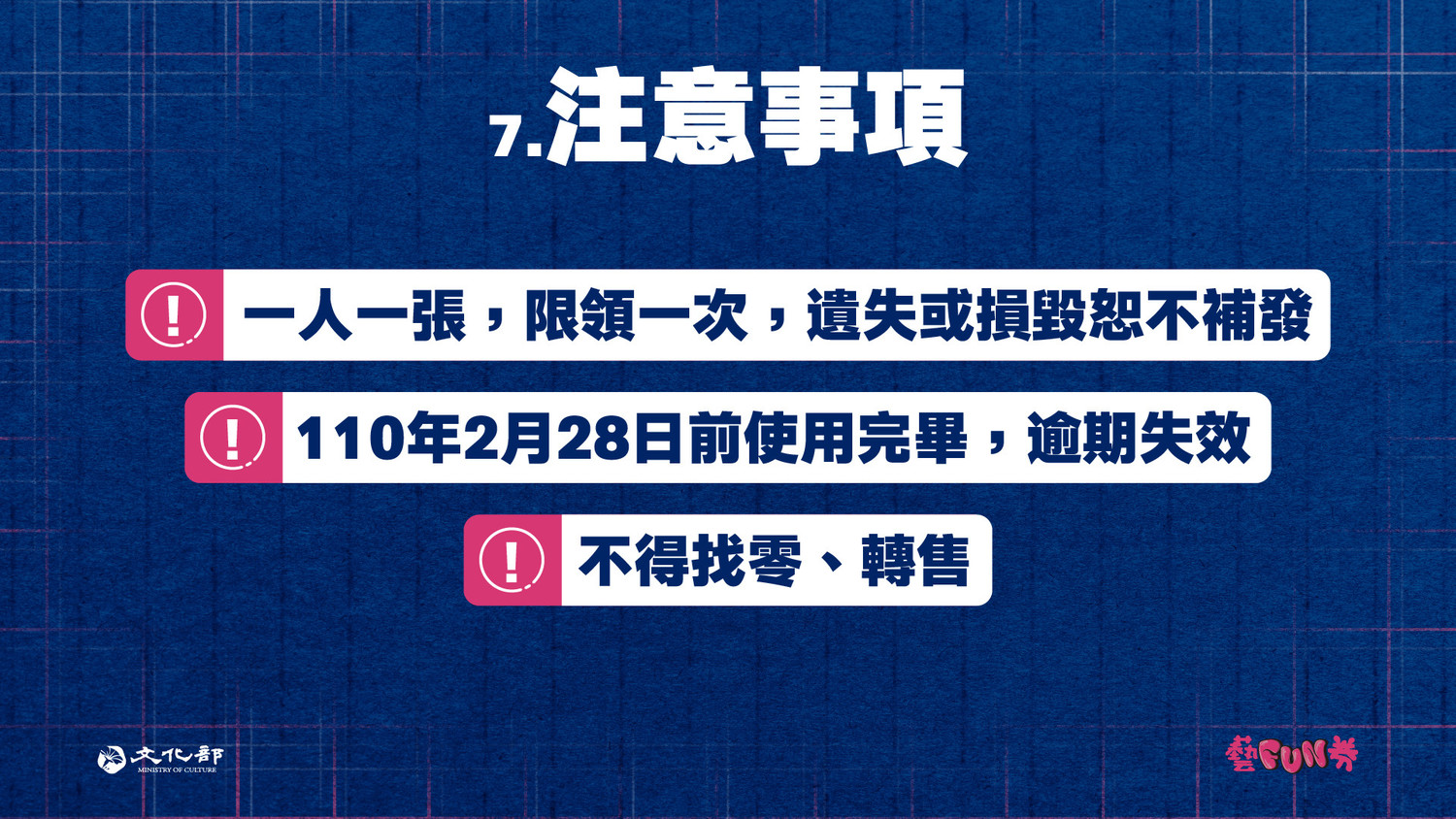「紙本藝FUN券」使用期間自今年9月9日起至2021年2月28日止。 圖:文化部/提供 「紙本藝FUN券」使用期間自今年9月9日起至2021年2月28日止。 圖:文化部/提供