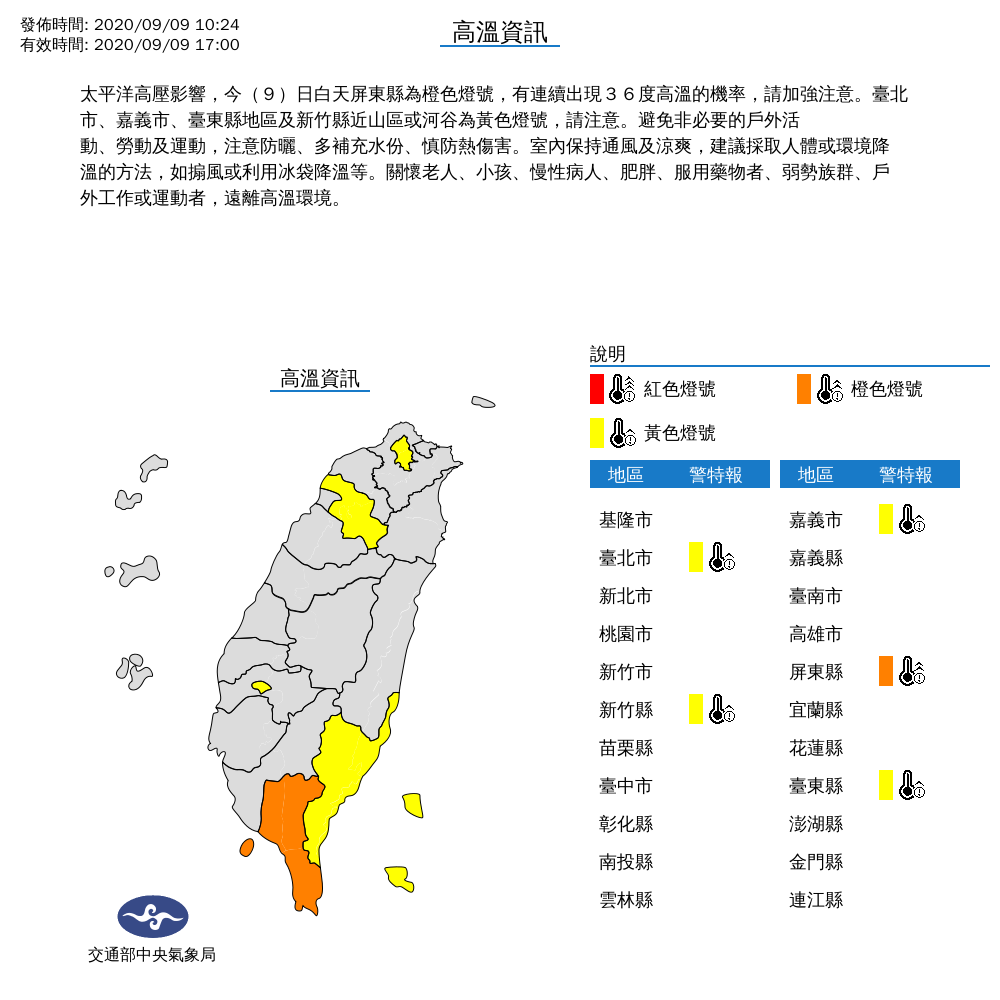 今天全台高溫分布圖。 圖:中央氣象局/提供 今天全台高溫分布圖。 圖:中央氣象局/提供