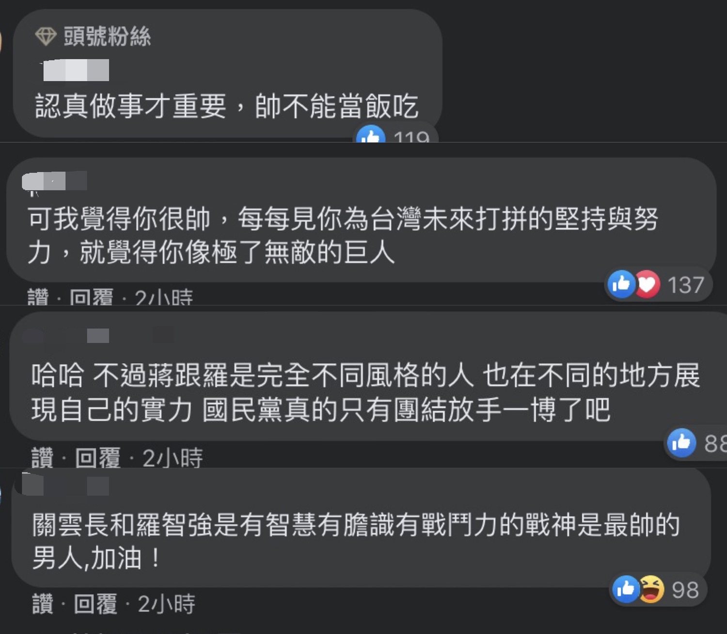 網友在羅智強貼文下留言。 圖:截取自羅智強個人臉書 網友在羅智強貼文下留言。 圖:截取自羅智強個人臉書