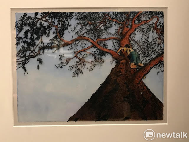 吉貝自傳漫畫展《阿藍的戰爭》系列畫稿。 圖:蔡筱穎/攝 吉貝自傳漫畫展《阿藍的戰爭》系列畫稿。 圖:蔡筱穎/攝