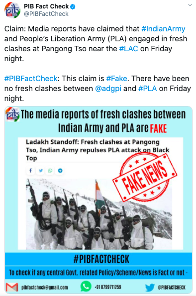 印度新聞局推文指媒體報導並非事實。 圖:翻攝自PIB Fact Check推特 印度新聞局推文指媒體報導並非事實。 圖:翻攝自PIB Fact Check推特