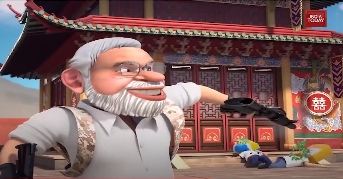 莫迪在影片中持雙槍與中國APP對決 圖:擷取自Youtube 莫迪在影片中持雙槍與中國APP對決 圖:擷取自Youtube