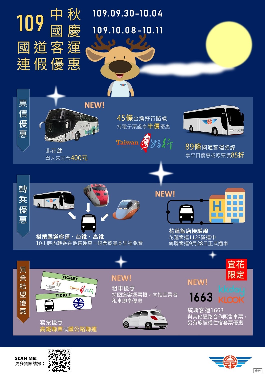 中秋國慶國道客運連假優惠。 圖:高速公路局/提供 中秋國慶國道客運連假優惠。 圖:高速公路局/提供
