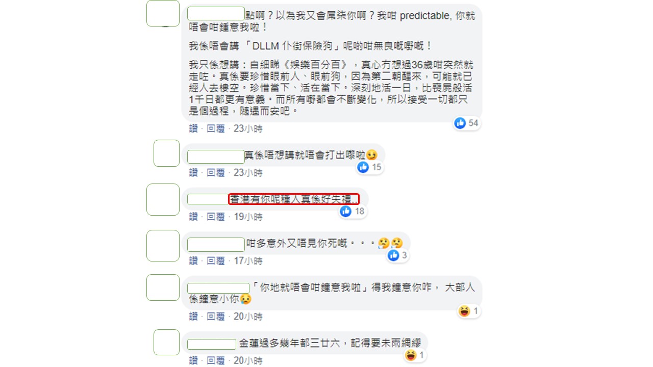 網友在林作發文底下留言,香港有他這種人,真的好失禮。 圖:翻攝臉書粉絲專頁 網友在林作發文底下留言,香港有他這種人,真的好失禮。 圖:翻攝臉書粉絲專頁