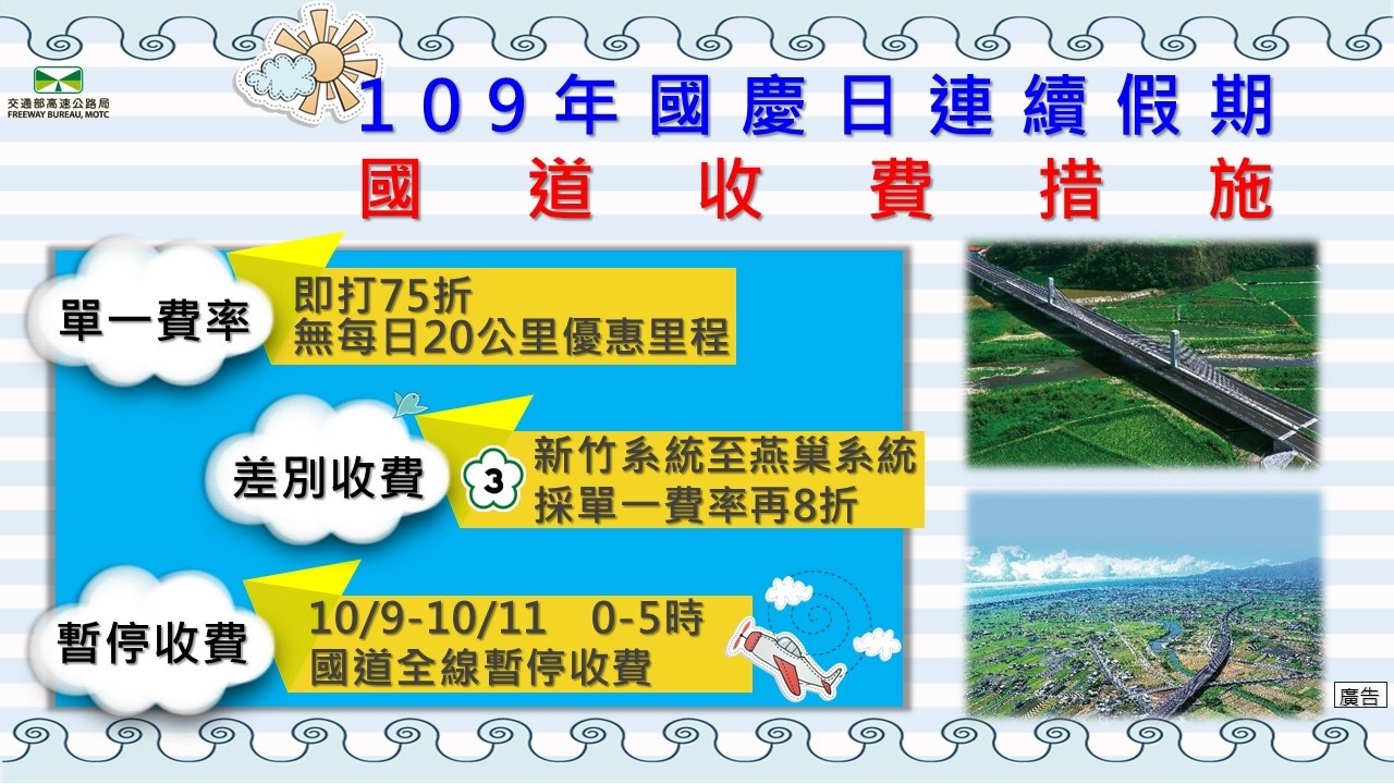 國慶收費措施。 圖:高公局/提供 國慶收費措施。 圖:高公局/提供