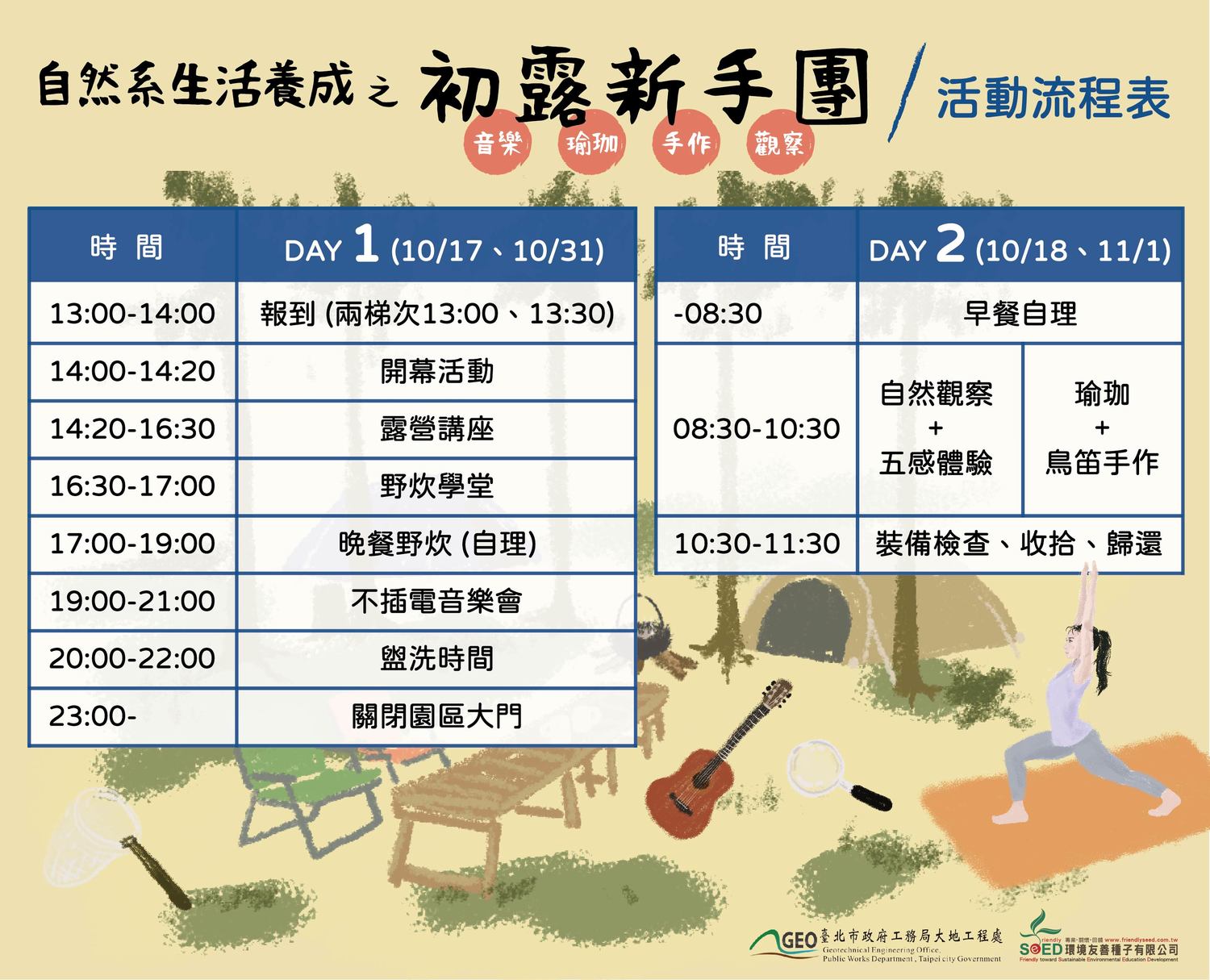 活動分成兩場次,限未曾參加過大地處露營活動或未申請過露營位的朋友才可報名。 圖:北市工務局大地工程處/提供 活動分成兩場次,限未曾參加過大地處露營活動或未申請過露營位的朋友才可報名。 圖:北市工務局大地工程處/提供