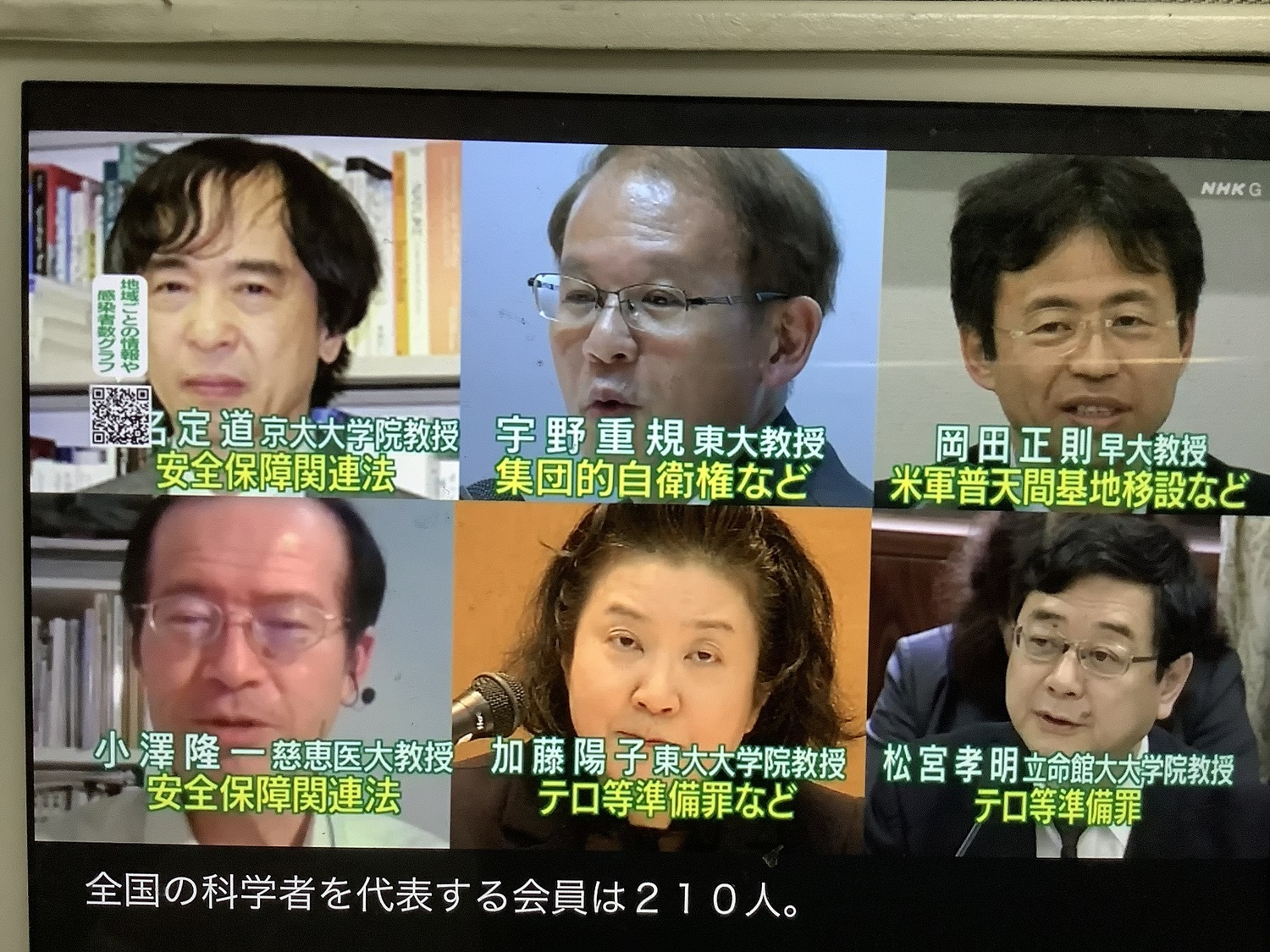 遭菅義偉排除的都是對安保體制以及檢察總長人事修法等有異議的學者。 圖:攝自NHK九點新聞 遭菅義偉排除的都是對安保體制以及檢察總長人事修法等有異議的學者。 圖:攝自NHK九點新聞