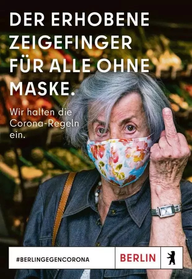 挑釁吸眼球! 「你不戴口罩 我比你中指」 柏林防疫廣告挨轟急下架