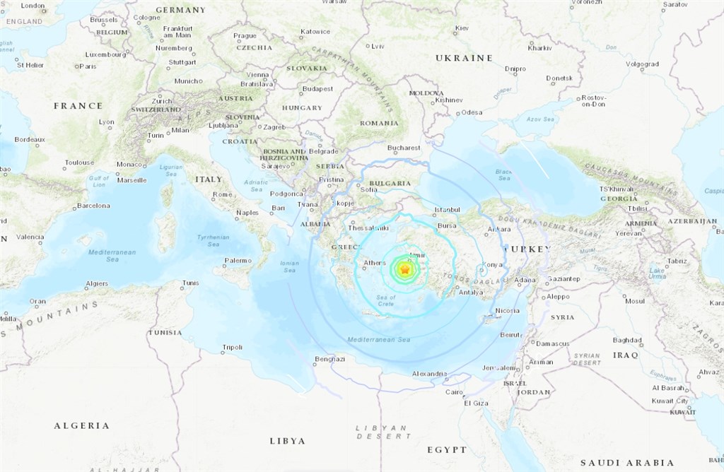 美國地質調查所表示,這次地震震央距離希臘愛琴海島嶼薩摩斯(Samos)的尼翁卡羅維西鎮(Neon Karlovasion)14公里。 圖:翻攝美國地質研究所網頁earthquake.usgs.gov 美國地質調查所表示,這次地震震央距離希臘愛琴海島嶼薩摩斯(Samos)的尼翁卡羅維西鎮(Neon Karlovasion)14公里。 圖:翻攝美國地質研究所網頁earthquake.usgs.gov