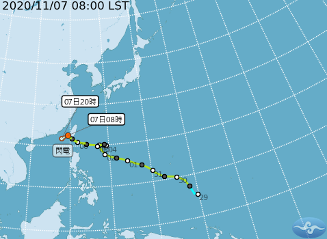 輕颱閃電逐漸遠離台灣,強度也在減弱中。 圖:中央氣象局/提供 輕颱閃電逐漸遠離台灣,強度也在減弱中。 圖:中央氣象局/提供