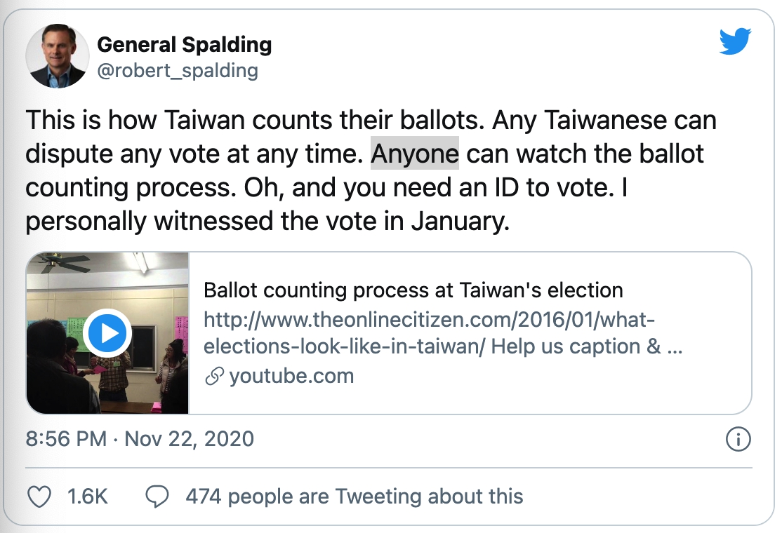 斯伯丁在推特PO分享台灣選舉 。 圖:截自斯伯丁推特 斯伯丁在推特PO分享台灣選舉 。 圖:截自斯伯丁推特