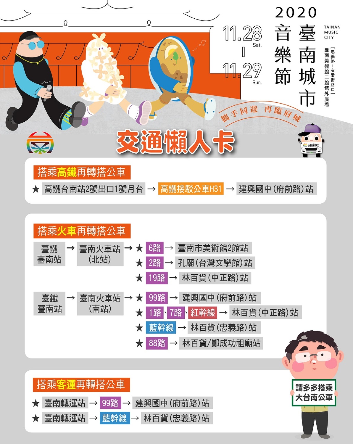 一張圖看懂台南城市音樂節的交通資訊 圖:台南市觀旅局/提供 一張圖看懂台南城市音樂節的交通資訊 圖:台南市觀旅局/提供