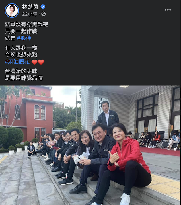 林楚茵臉書貼文。 圖:翻攝自林楚茵臉書 林楚茵臉書貼文。 圖:翻攝自林楚茵臉書