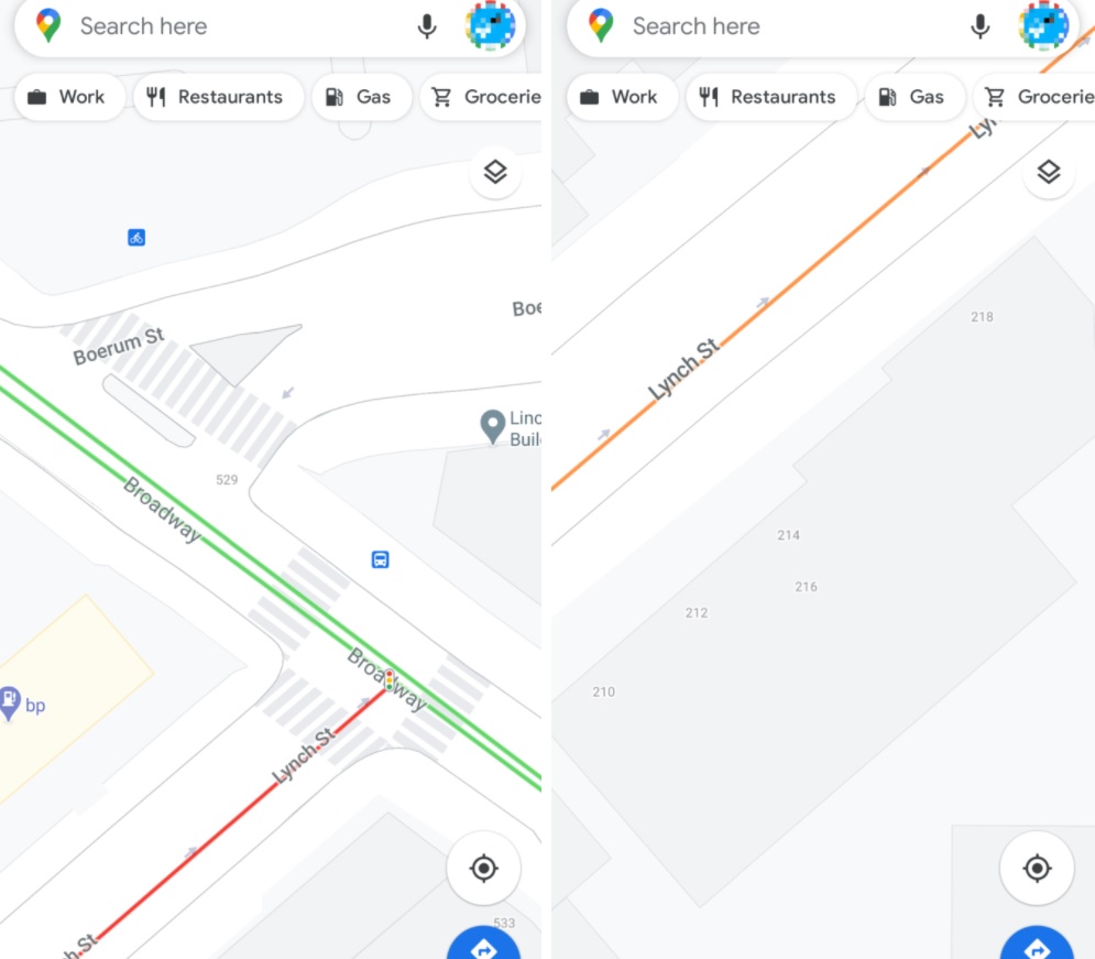 Google地圖最新測試版本「10.56.0」會顯示每個路口的紅綠燈交通號誌及灰色斑馬線位置,以及每棟建築物的門牌號碼。 圖:取自Android Police Google地圖最新測試版本「10.56.0」會顯示每個路口的紅綠燈交通號誌及灰色斑馬線位置,以及每棟建築物的門牌號碼。 圖:取自Android Police