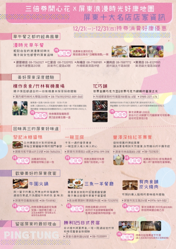 三倍券開心花X屏東浪漫時光好康地圖-店家資訊 圖/黃耀寬提供 三倍券開心花X屏東浪漫時光好康地圖-店家資訊 圖/黃耀寬提供