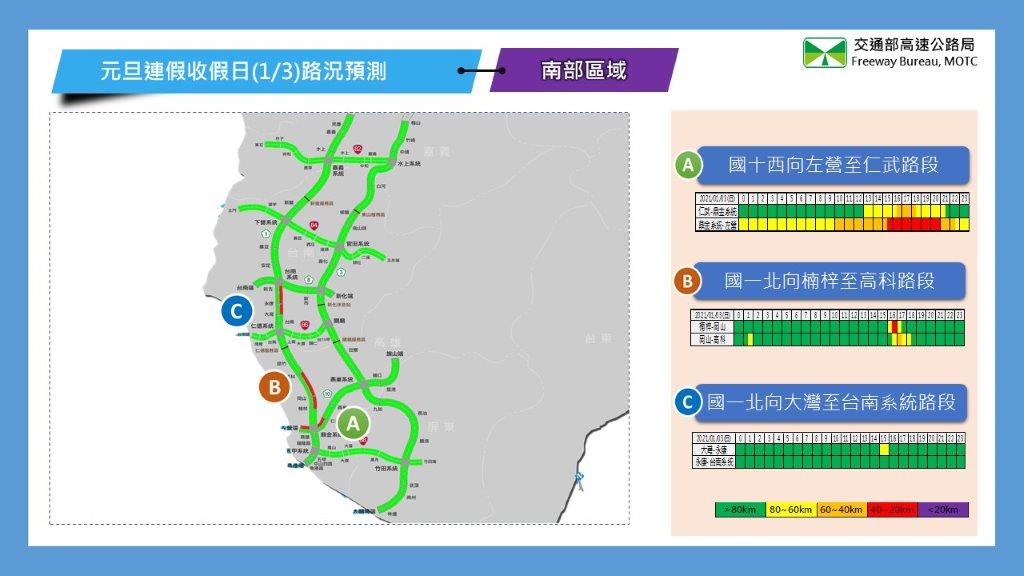 高公局預測南區路況。 圖:高公局/提供 高公局預測南區路況。 圖:高公局/提供