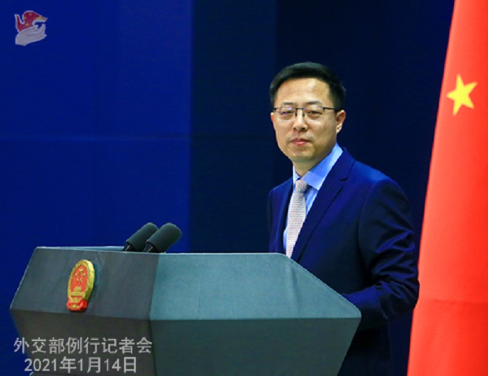 中國外交部發言人趙立堅今(14)日怒批柯拉克的言論已違反一中原則,中方堅決反對、予以強烈譴責。 圖:翻攝中國外交部網頁 中國外交部發言人趙立堅今(14)日怒批柯拉克的言論已違反一中原則,中方堅決反對、予以強烈譴責。 圖:翻攝中國外交部網頁