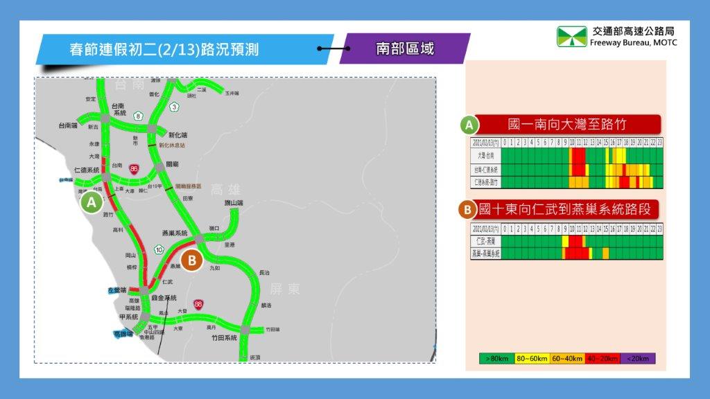 高公局南區南向路況預測。 圖:高公局/提供 高公局南區南向路況預測。 圖:高公局/提供