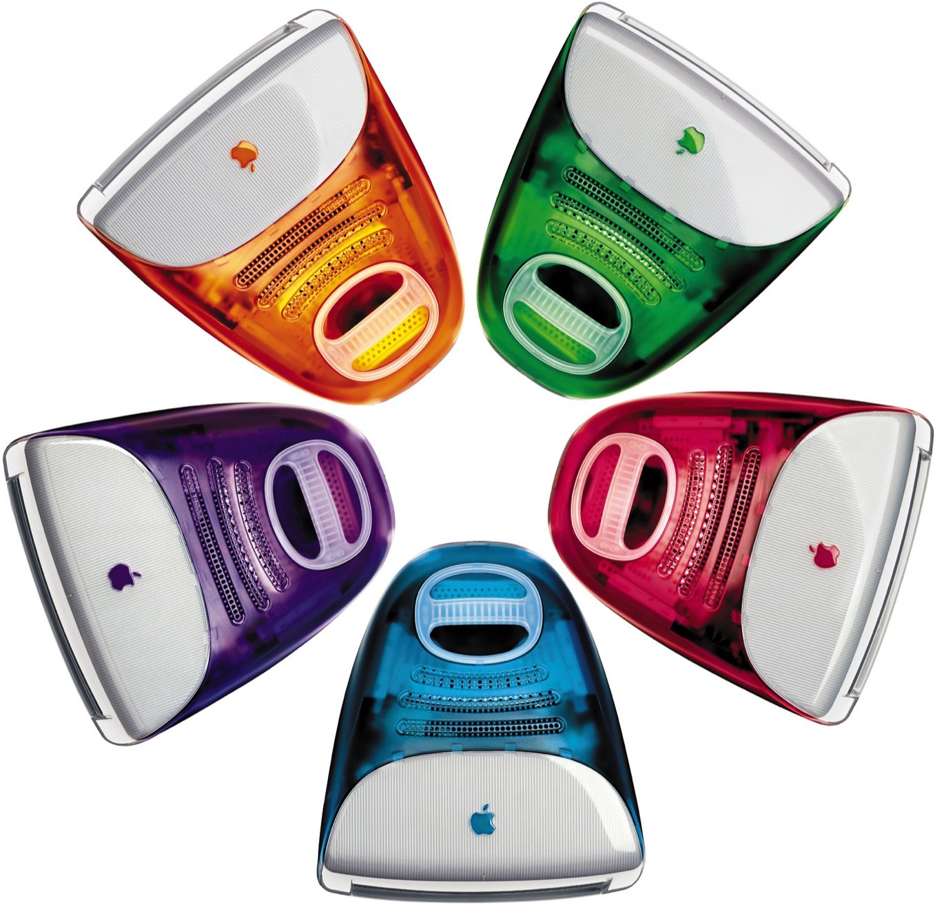 蘋果1998年推出的iMac電腦顏色繽紛。 圖:翻攝自Apple 蘋果1998年推出的iMac電腦顏色繽紛。 圖:翻攝自Apple