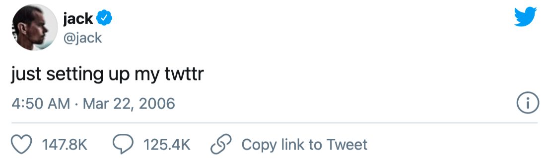 多西(Jack Dorsey)在2006年3月發表的第一則推文。 圖:擷取自@jack推特 多西(Jack Dorsey)在2006年3月發表的第一則推文。 圖:擷取自@jack推特