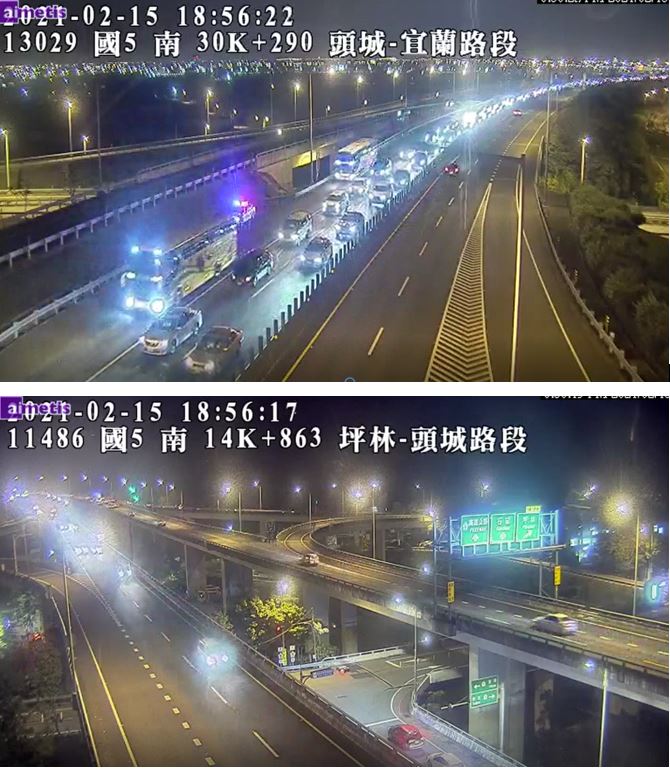 2021/2/15雪山隧道北上同時段進隧道前與出隧道照片。 圖:高公局/提供 2021/2/15雪山隧道北上同時段進隧道前與出隧道照片。 圖:高公局/提供