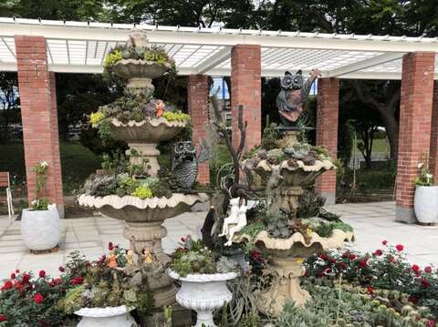 玫瑰園中紅武士玫瑰花與多肉植物搭配成為精緻的端景。 圖:取自台北旅遊網 玫瑰園中紅武士玫瑰花與多肉植物搭配成為精緻的端景。 圖:取自台北旅遊網