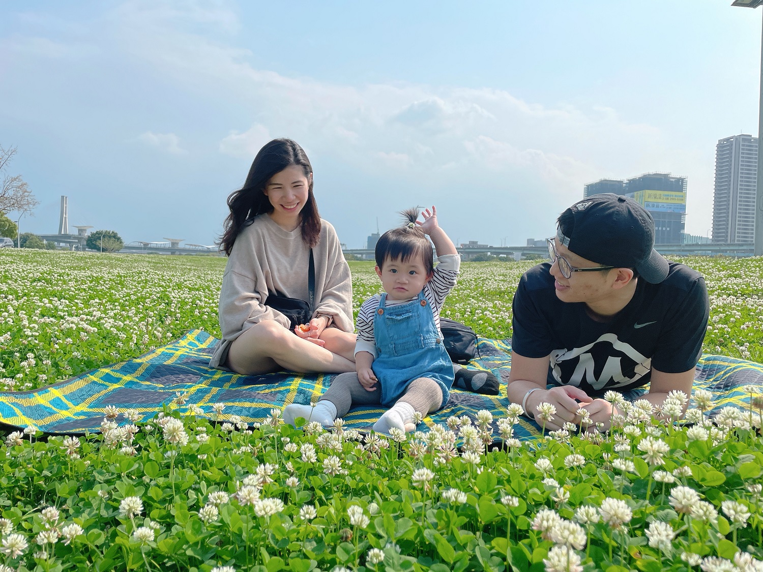 新北河濱公園開滿白花4葉草,適合親子踏青到訪。 圖:高管處/提供 新北河濱公園開滿白花4葉草,適合親子踏青到訪。 圖:高管處/提供