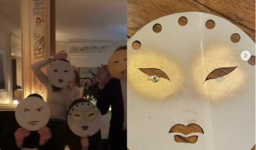 法國音樂製作人戈貝爾近日在ig上分享了一則聚會影片,影片中的人戴著亞裔刻板印象的白色紙面具,還高喊「武漢女孩(Wuhan girl)」。 圖 : 戈貝爾影片截圖 法國音樂製作人戈貝爾近日在ig上分享了一則聚會影片,影片中的人戴著亞裔刻板印象的白色紙面具,還高喊「武漢女孩(Wuhan girl)」。 圖 : 戈貝爾影片截圖