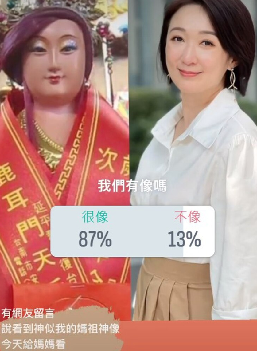 李美萱在限時動態舉行相似與否投票,結果有87%的網友認為很像! 圖:翻攝自李美萱臉書 李美萱在限時動態舉行相似與否投票,結果有87%的網友認為很像! 圖:翻攝自李美萱臉書
