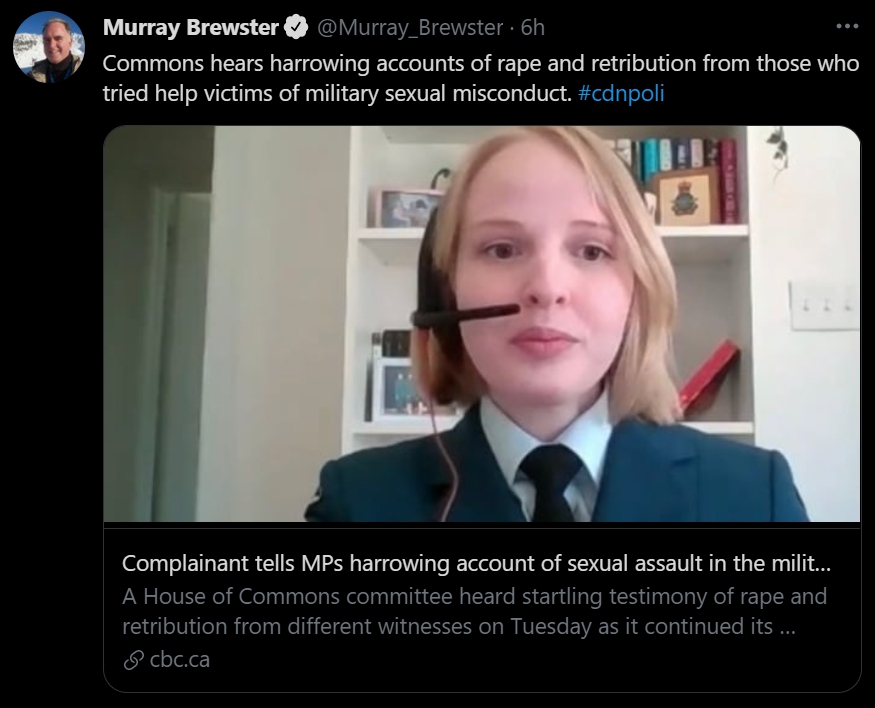 加拿大CBC記者Murray Brewster報導加拿大軍隊的醜聞。 圖:翻攝自加拿大CBC記者Murray Brewster推特 加拿大CBC記者Murray Brewster報導加拿大軍隊的醜聞。 圖:翻攝自加拿大CBC記者Murray Brewster推特