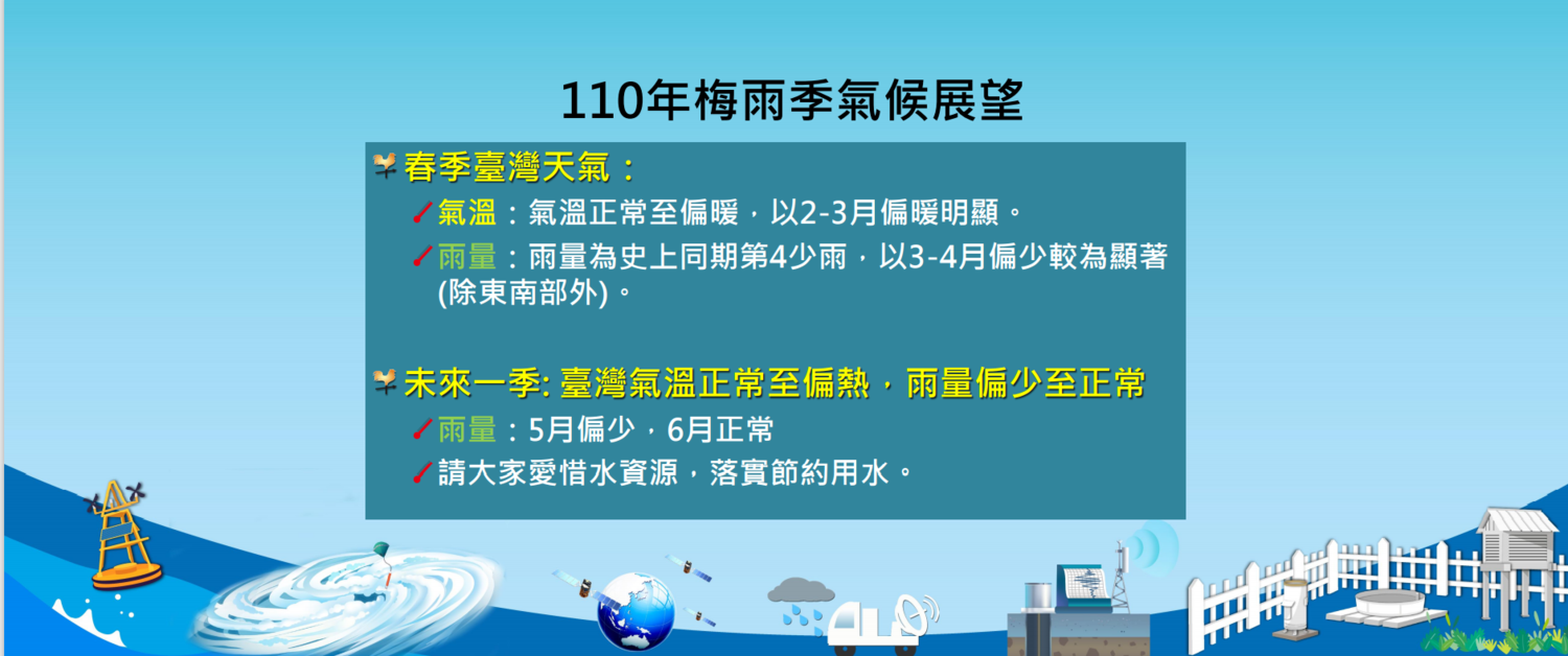 接下來5月下旬梅雨季開始,氣象局預測雨量偏少至正常。 圖:中央氣象局/提供 接下來5月下旬梅雨季開始,氣象局預測雨量偏少至正常。 圖:中央氣象局/提供