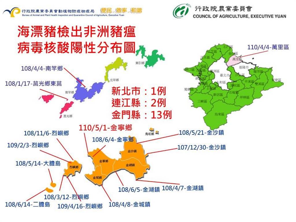 近2年金門已有13例海漂豬檢出非洲豬瘟。 圖:擷取自農委會防檢局網站 近2年金門已有13例海漂豬檢出非洲豬瘟。 圖:擷取自農委會防檢局網站