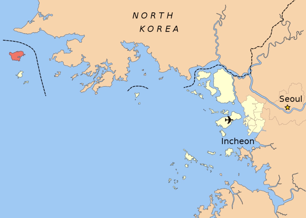 位在黃海由南韓管轄的白翎島,不僅是南北韓的間諜熱地,現在又受到中國的關注。(左上深色區) 圖 : 翻攝自維基百科 位在黃海由南韓管轄的白翎島,不僅是南北韓的間諜熱地,現在又受到中國的關注。(左上深色區) 圖 : 翻攝自維基百科