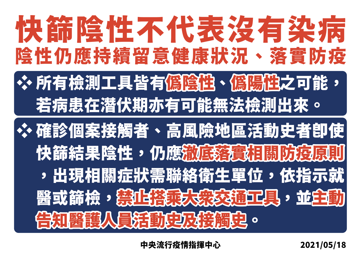 指揮官陳時中今在記者會上呼籲,快篩陰性不代表沒有染病 圖:中央流行疫情指揮中心/提供 指揮官陳時中今在記者會上呼籲,快篩陰性不代表沒有染病 圖:中央流行疫情指揮中心/提供