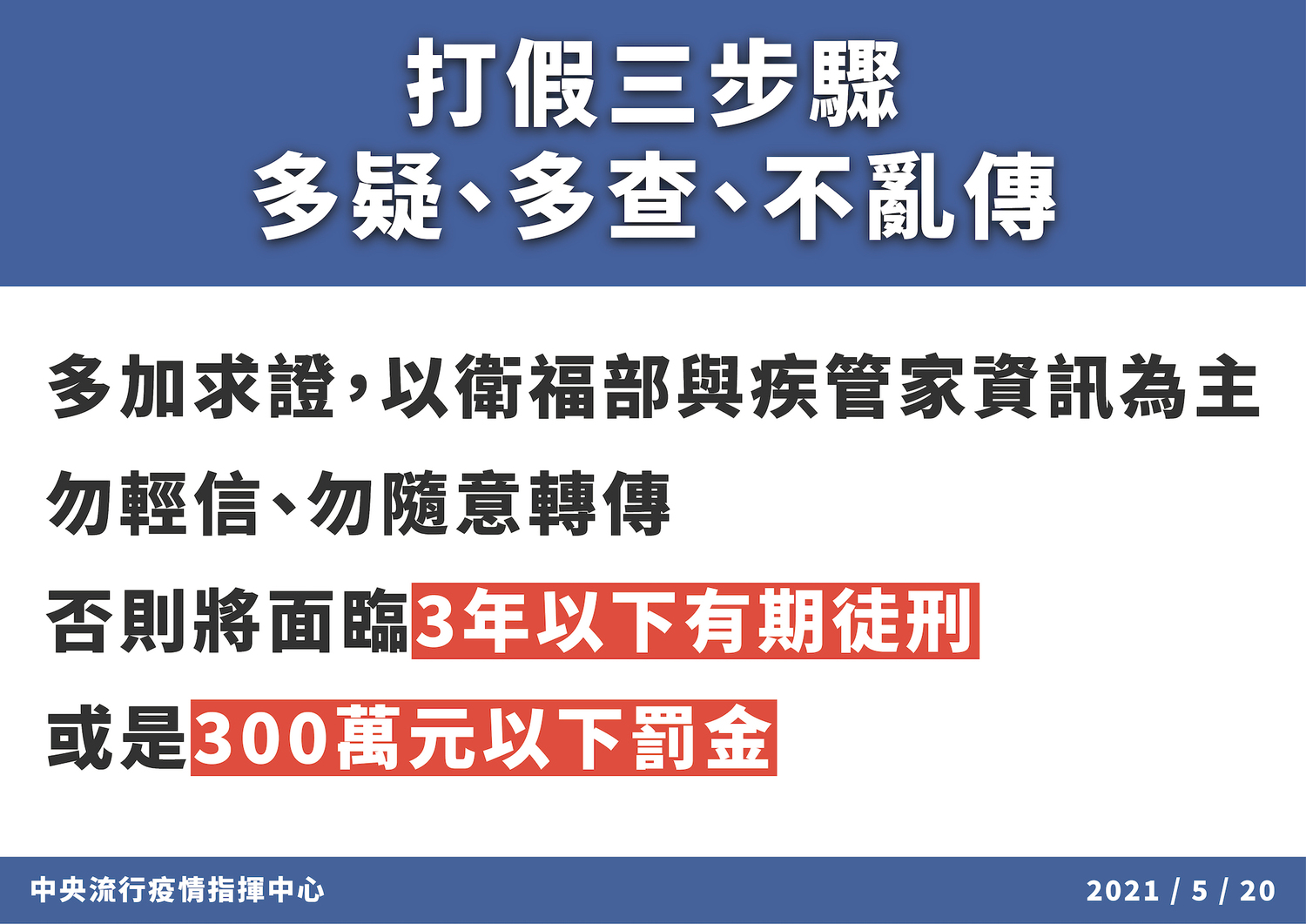 轉傳訊息前應確認消息屬實再分享。 圖:中央流行疫情指揮中心/提供 轉傳訊息前應確認消息屬實再分享。 圖:中央流行疫情指揮中心/提供