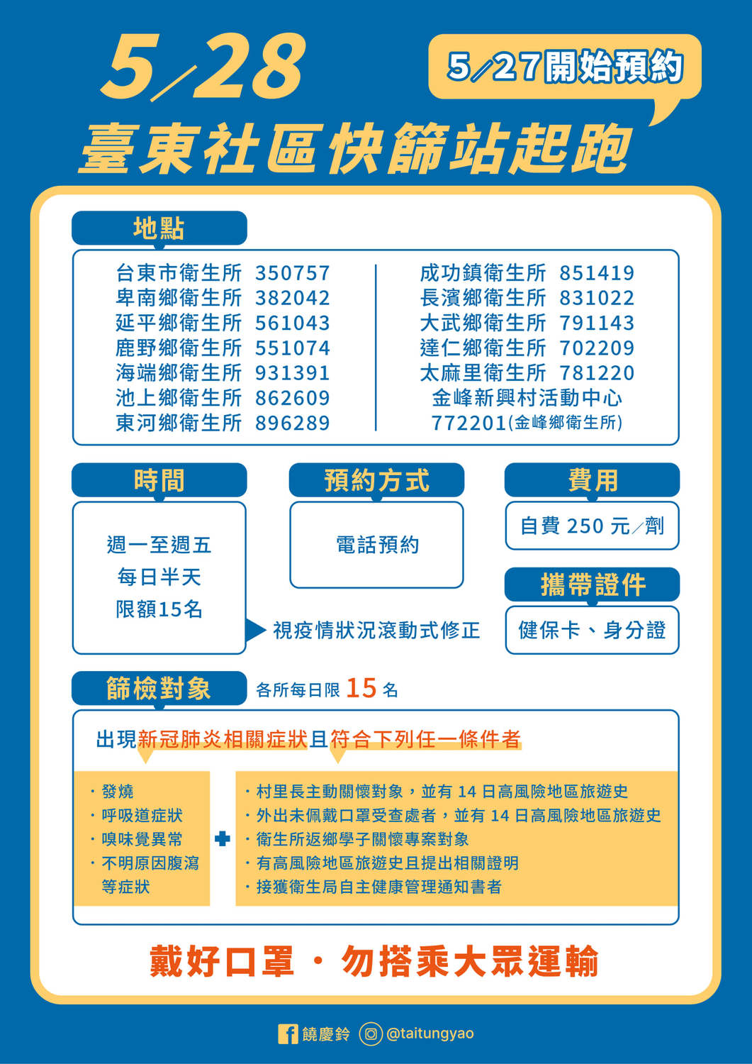 台東社區快篩站27日啟動、開放預約,28日起全縣13鄉鎮市衛生所將提供服務。 圖:取自饒慶鈴臉書 台東社區快篩站27日啟動、開放預約,28日起全縣13鄉鎮市衛生所將提供服務。 圖:取自饒慶鈴臉書