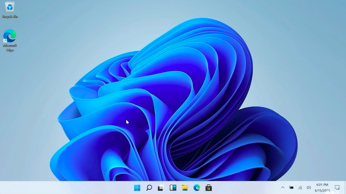 Windows 11預設桌面。 圖:翻攝自Windows Central Youtube Windows 11預設桌面。 圖:翻攝自Windows Central Youtube