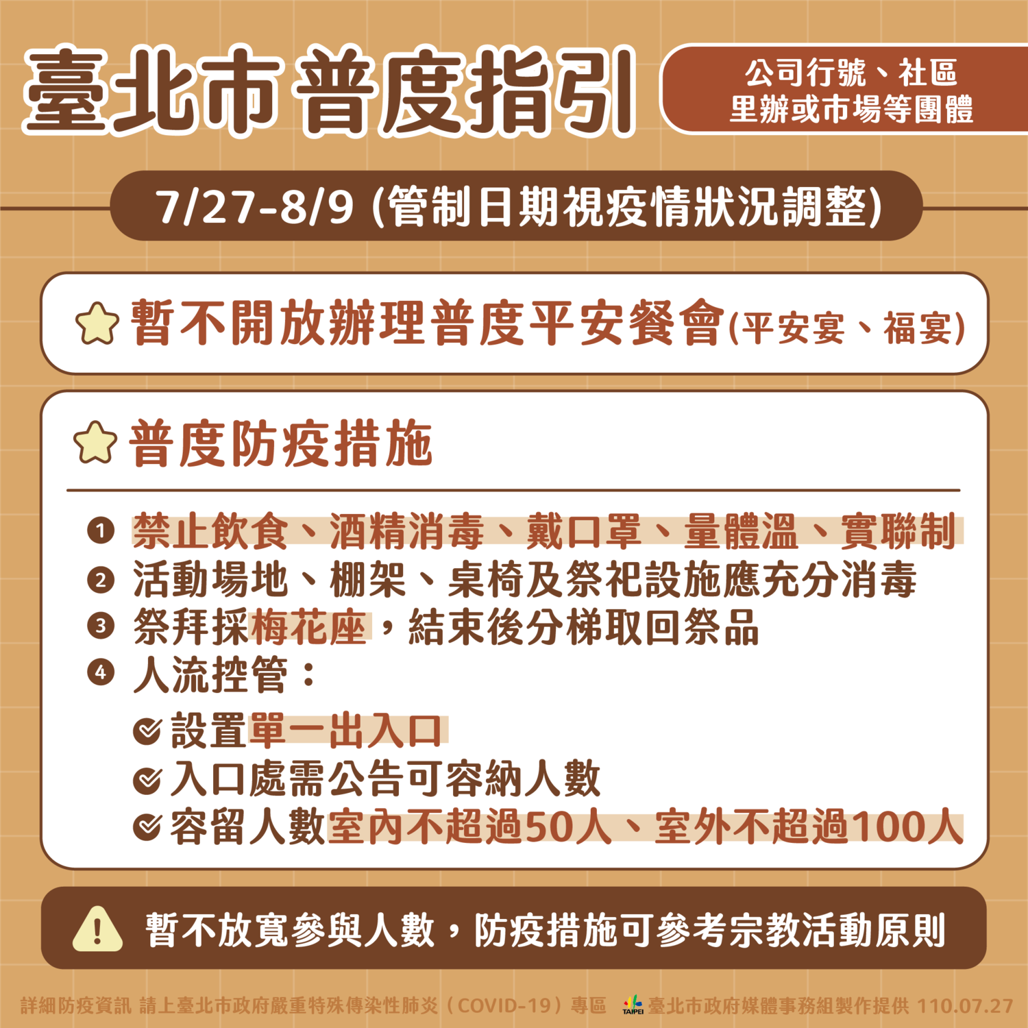 台北市普渡指引。 圖:台北市政府 / 提供 台北市普渡指引。 圖:台北市政府 / 提供