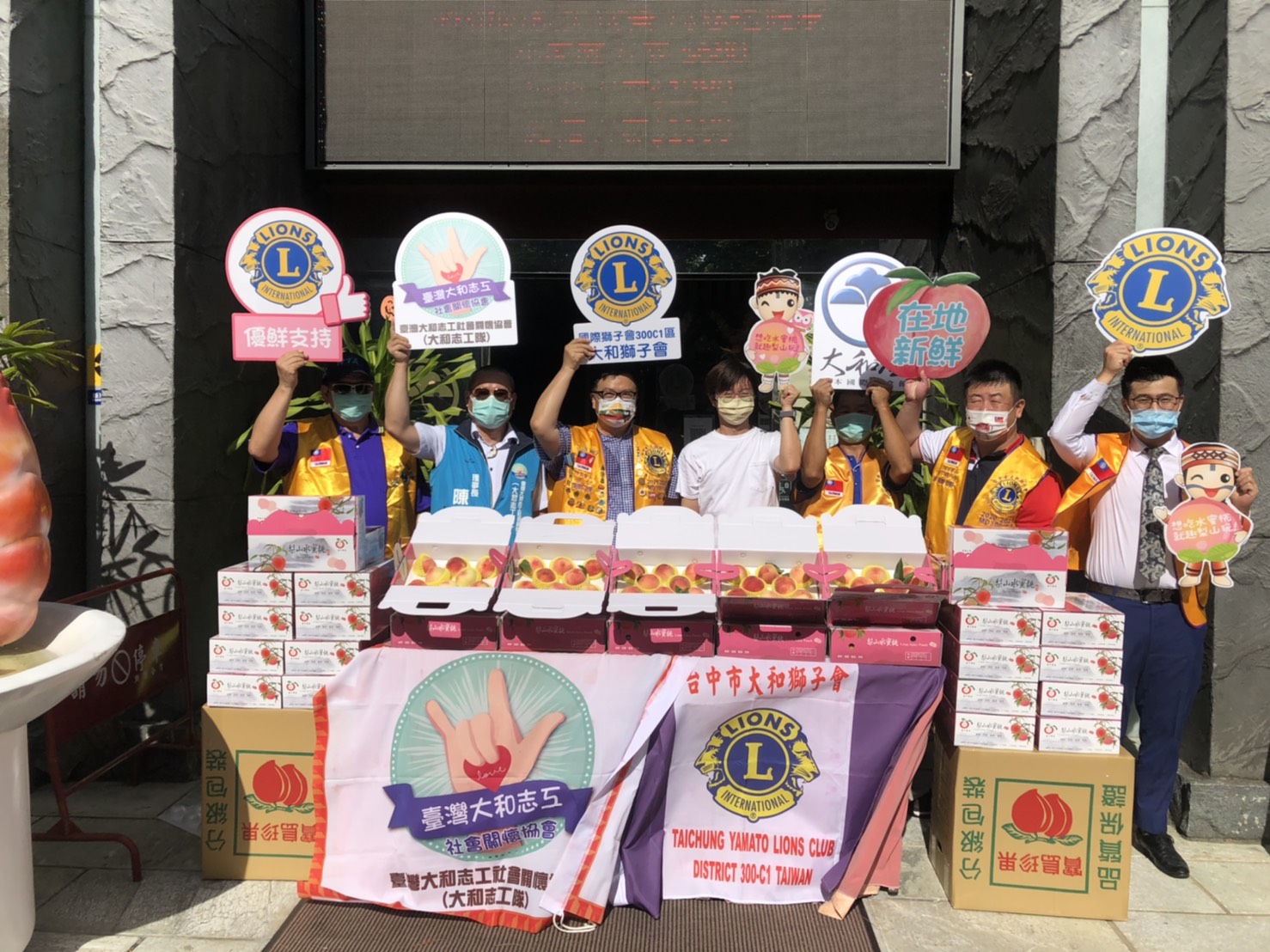 台中市大和獅子會發起社團企業認購梨山水蜜桃超過2000盒,以實際行動力挺果農。 圖:大和獅子會提供 台中市大和獅子會發起社團企業認購梨山水蜜桃超過2000盒,以實際行動力挺果農。 圖:大和獅子會提供