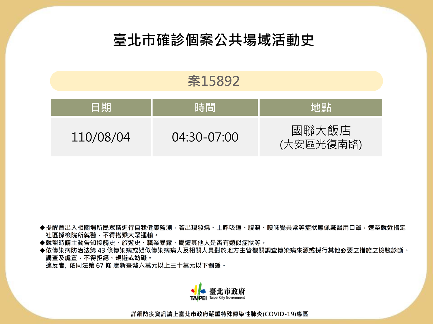台北市公布個案足跡。 圖:台北市政府 / 提供 台北市公布個案足跡。 圖:台北市政府 / 提供